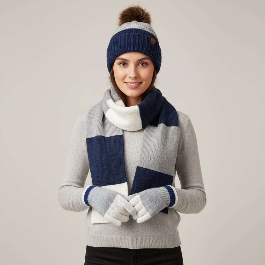 Strick Winter Set Mütze Schal Handschuhe