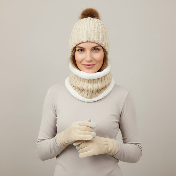 Strick Set mit Mütze Schal und Handschuhen