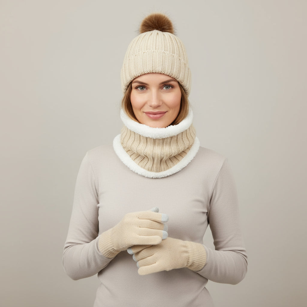 Strick Set mit Mütze Schal und Handschuhen