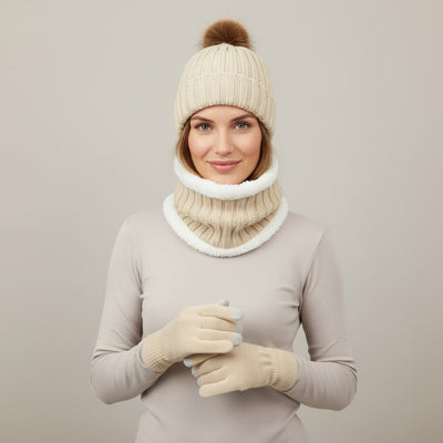 Strick Set mit Mütze Schal und Handschuhen